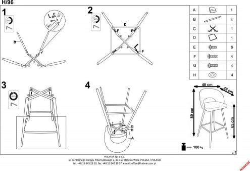 Bar Stool Reggio Calabria | size: Length: 48cm, Width: 48cm, Height: 98cm, Depth: 49cm | color: Gray | image: 16 | variant: 1003061