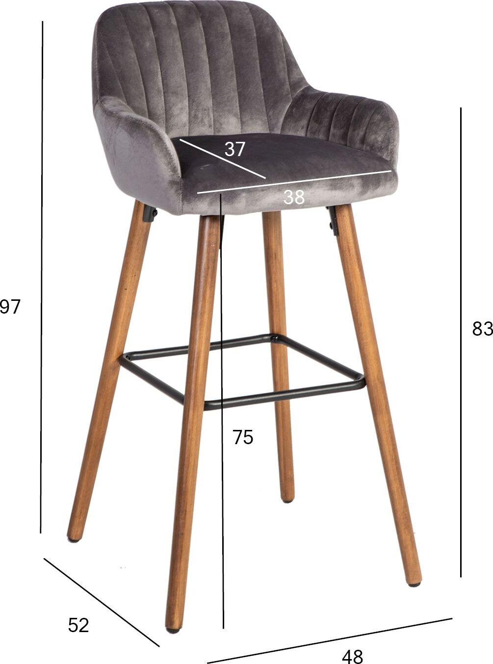 Bar Stool Sevenoaks | size: Length: 48cm, Width: 48cm, Height: 97cm, Depth: 52cm | color: Gray | image: 2 | variant: 1001307
