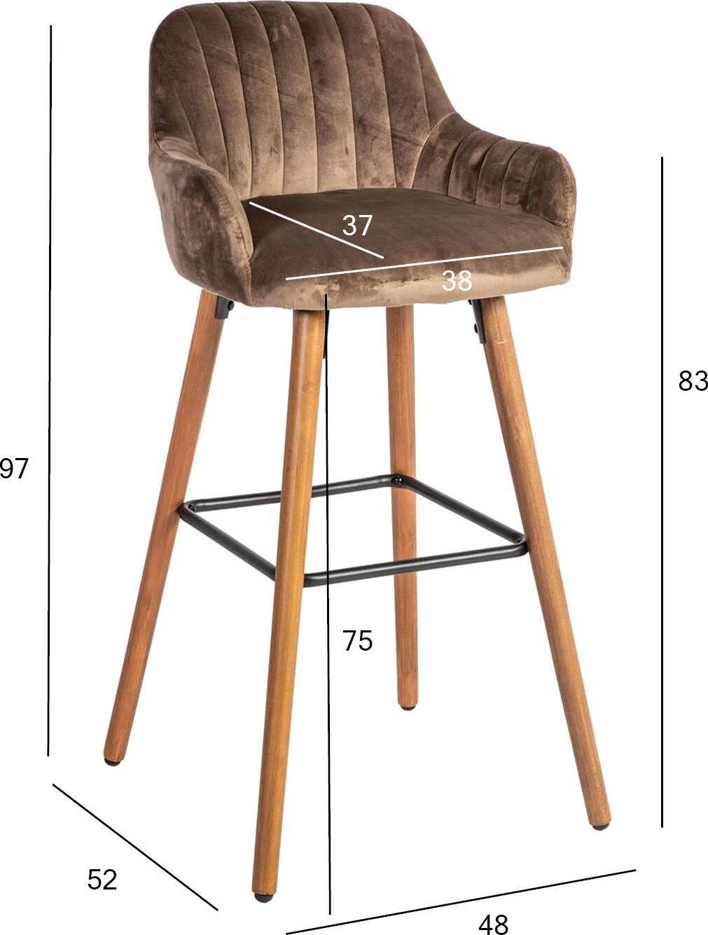 Bar Stool Sevenoaks | size: Length: 52cm, Width: 48cm, Height: 97cm, Depth: 52cm | color: Brown | image: 2 | variant: 1001306