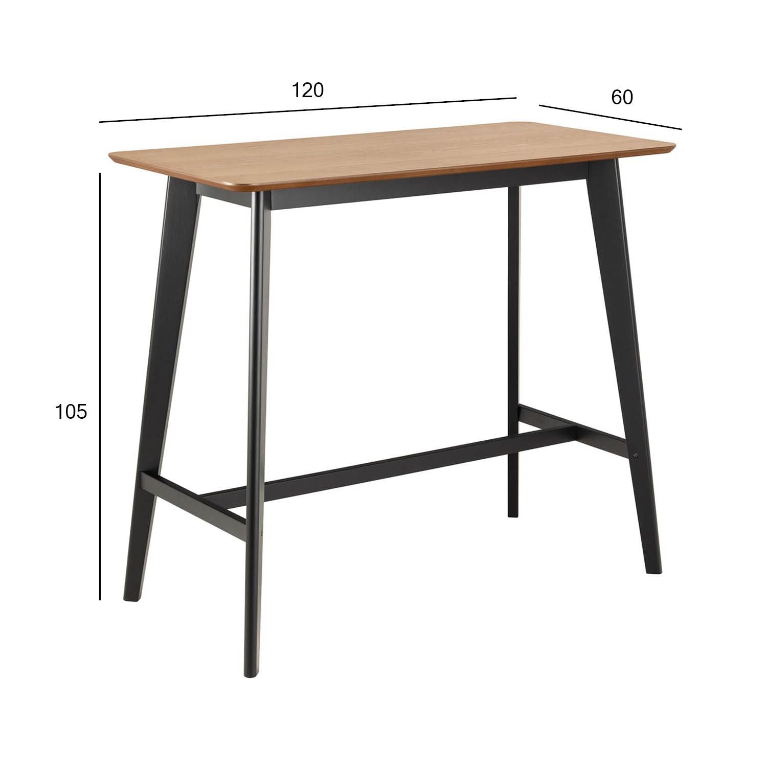Bar Table Broadstairs | size: Length: 60cm, Width: 120cm, Height: 105cm | color: Black/Oak | image: 2 | variant: 1006536