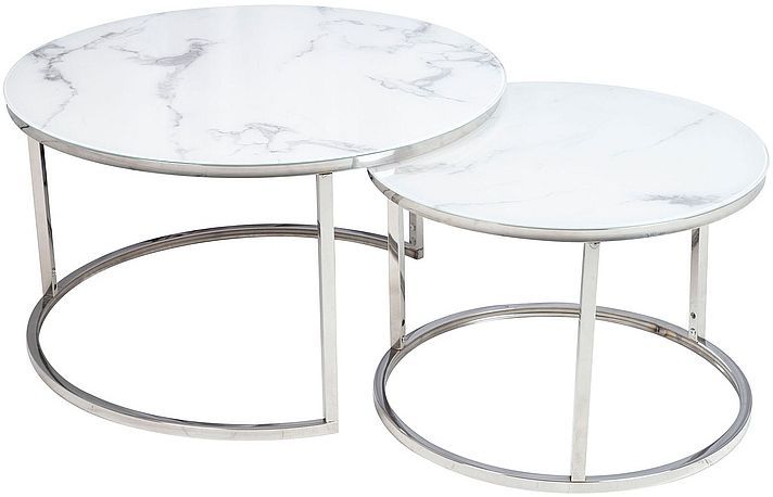 Coffee Table Atlanta B | size: Length: 80cm, Width: 80cm, Height: 45cm, Diameter: 80cm | color: White/Silver | image: 0 | variant: 1012291