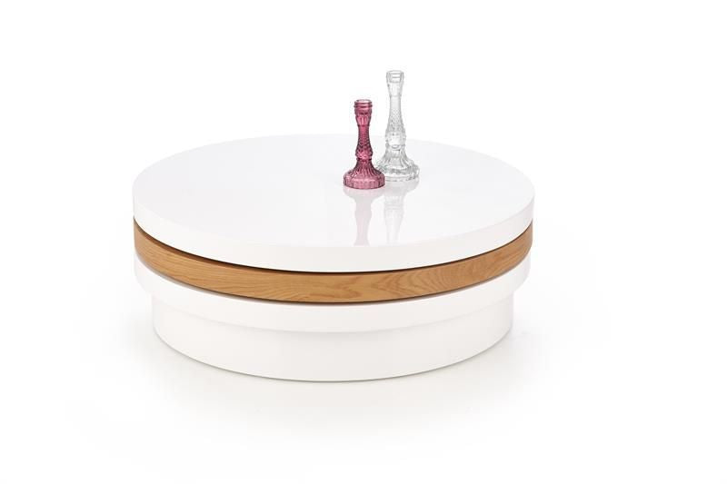 Coffee Table East Los Angeles | size: Length: 80cm, Width: 80cm, Height: 27cm, Diameter: 80cm | color: White/Oak | image: 2 | variant: 1006781