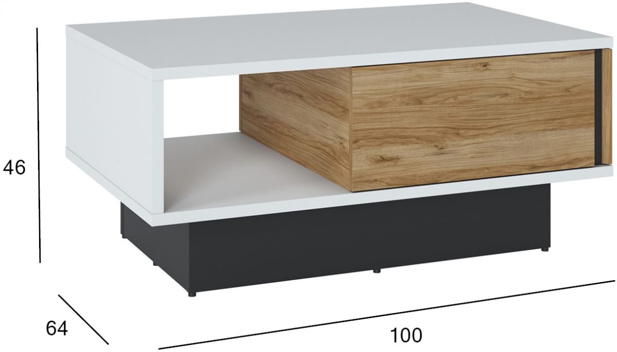 Coffee Table East Odense | size: Length: 64cm, Width: 100cm, Height: 46cm | color: White/Oak | image: 2 | variant: 1005832