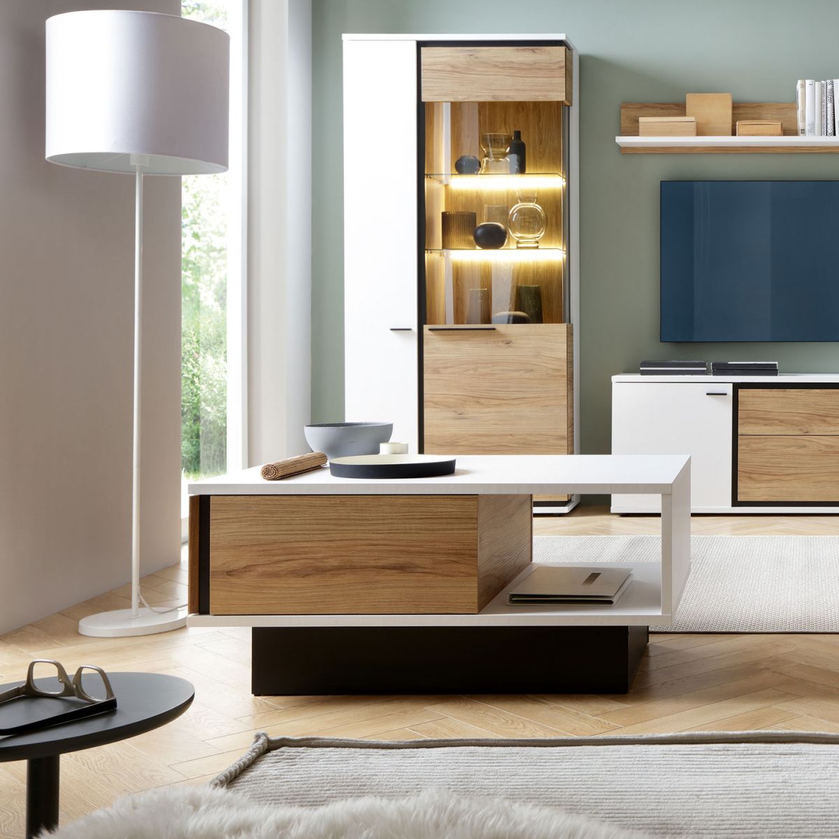 Coffee Table East Odense | size: Length: 64cm, Width: 100cm, Height: 46cm | color: White/Oak | image: 4 | variant: 1005832