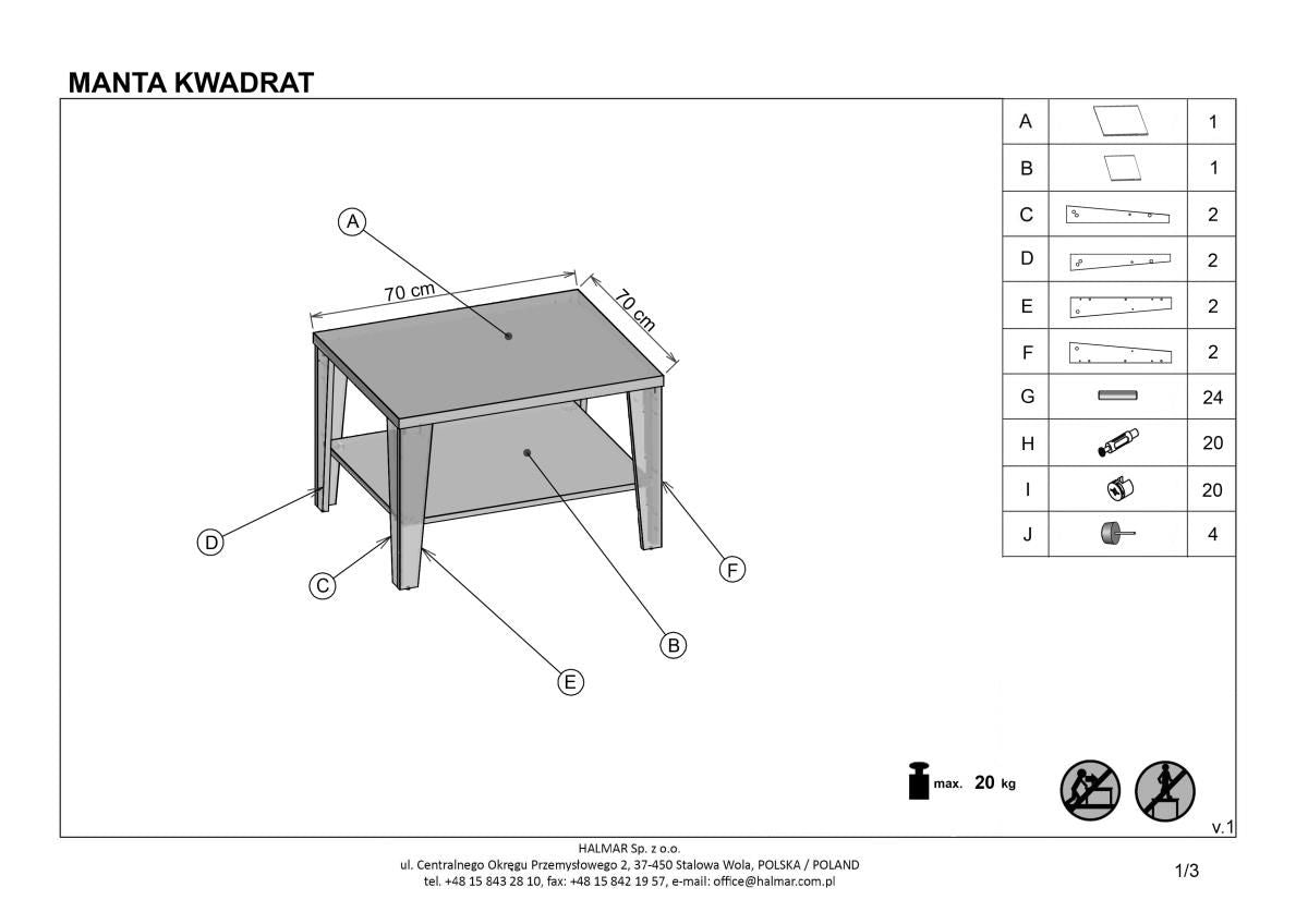 Coffee Table Jakarta | size: Length: 70cm, Width: 75cm, Height: 54cm | color: Walnut | image: 1 | variant: 1003314