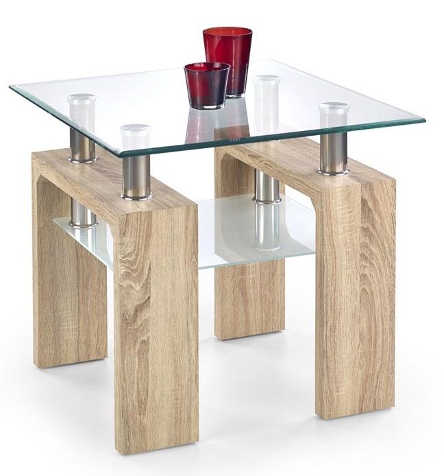 Coffee Table Kiev | size: Length: 60cm, Width: 60cm, Height: 55cm | color: Clear/Oak | image: 0 | variant: 1003337