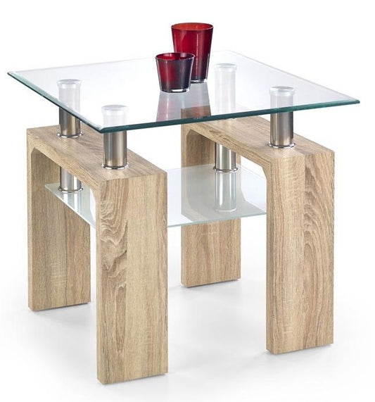 Coffee Table Kiev | size: Length: 60cm, Width: 60cm, Height: 55cm | color: Clear/Oak | image: 0 | variant: 1003337