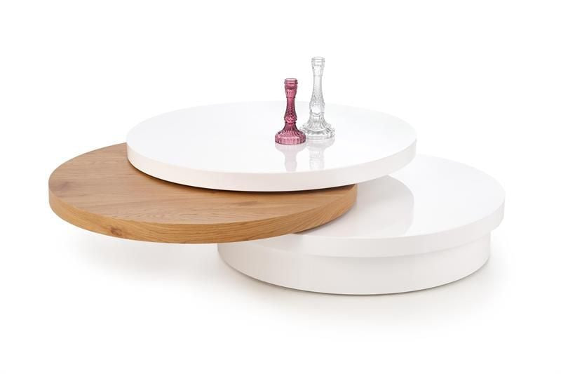 Coffee Table Michelle | size: Length: 80cm, Width: 80cm, Height: 27cm, Diameter: 80cm | color: White/Oak | image: 1 | variant: 1011171