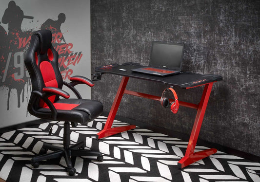 Computer Desk B49 | size: Length: 60cm, Width: 122cm, Height: 74cm | color: Black/Red | image: 1 | variant: 1012825