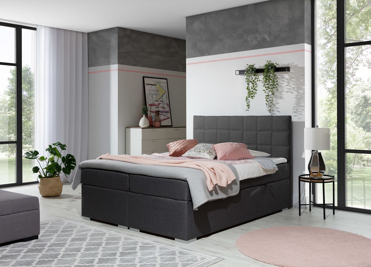 Continental Double Bed Alice | size: Length: 205cm, Width: 140cm, Height: 126cm | color: Gray | image: 0 | variant: 1008472