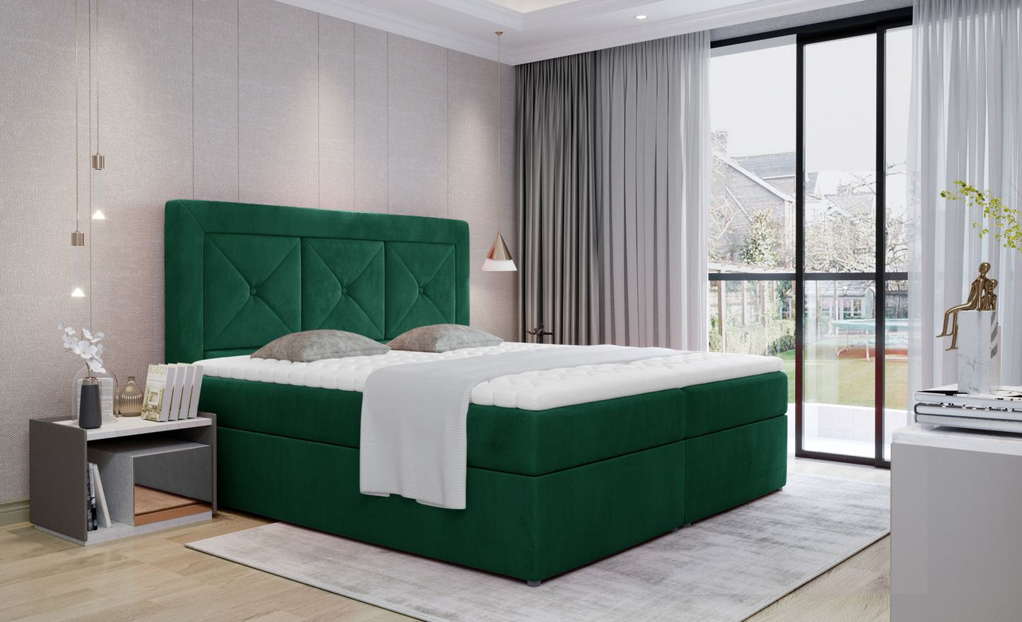 Continental Double Bed East Hong Kong 1 | size: Length: 215cm, Width: 165cm, Height: 115cm | color: Green | image: 1 | variant: 1012810