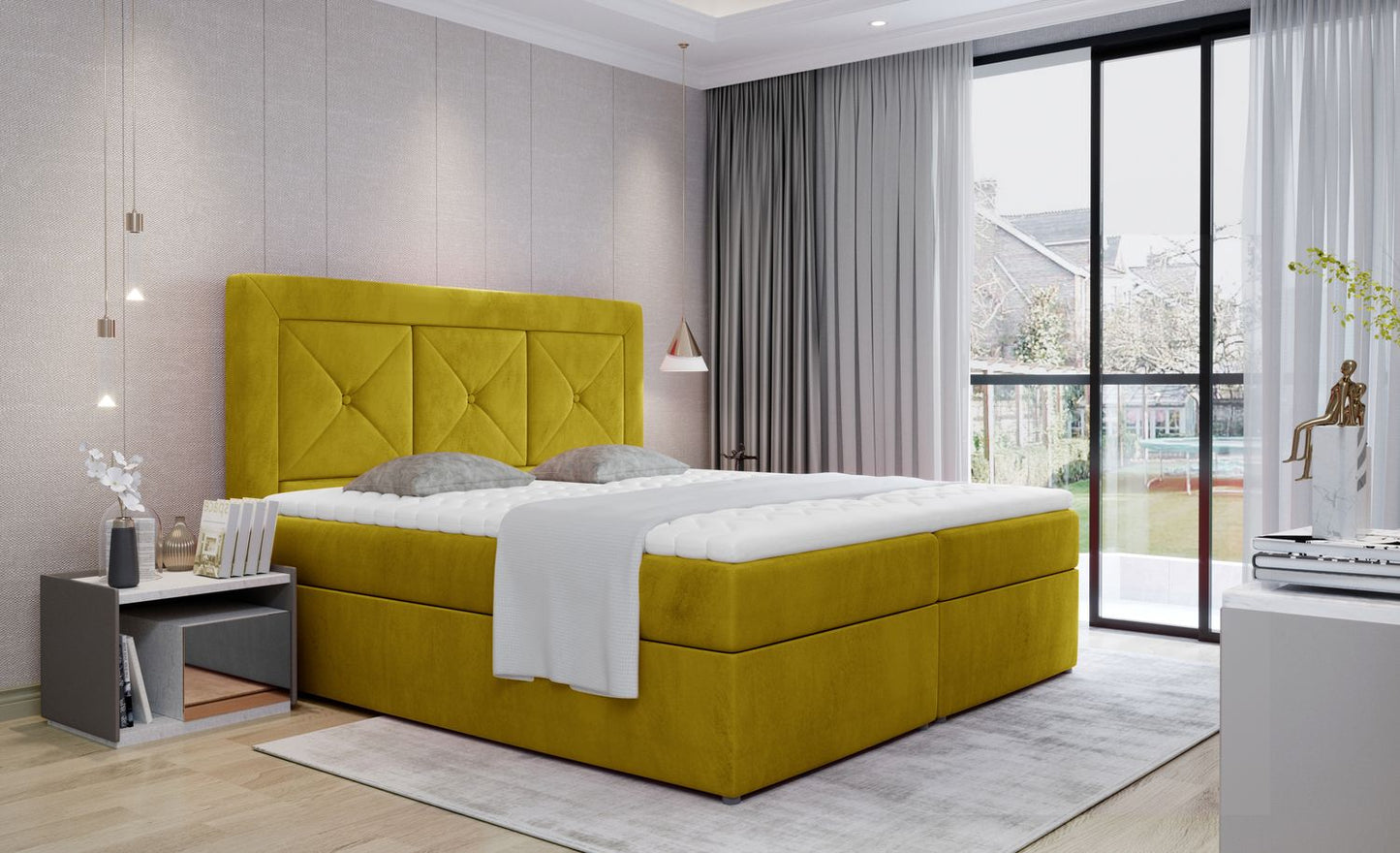 Continental Double Bed East Hong Kong 1 | size: Length: 215cm, Width: 165cm, Height: 115cm | color: Yellow | image: 1 | variant: 1012811