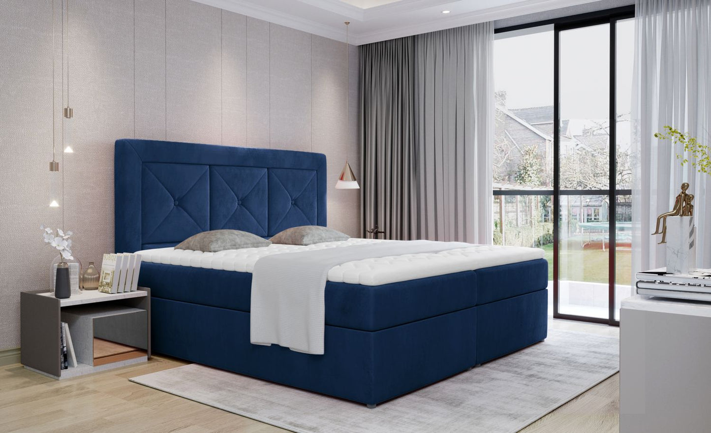 Continental Double Bed East Hong Kong | size: Length: 215cm, Width: 145cm, Height: 115cm | color: Blue | image: 1 | variant: 1012786