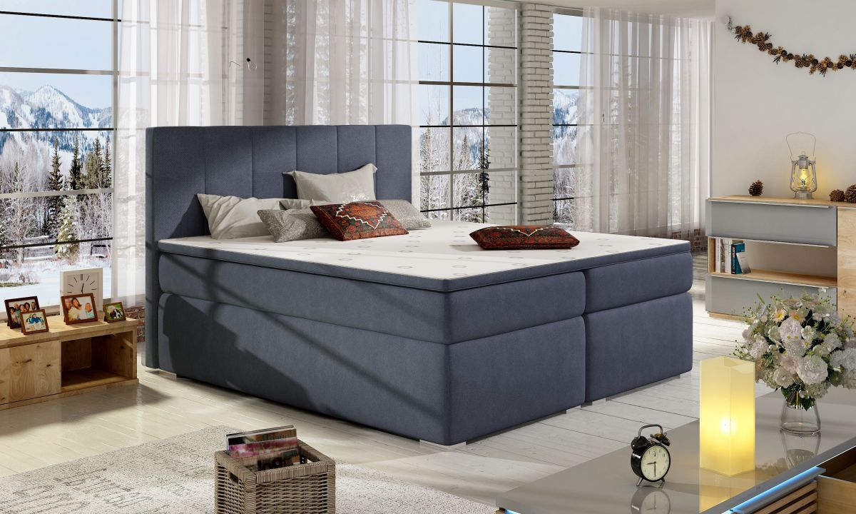 Continental Double Bed East Kaunas 2 | size: Length: 205cm, Width: 180cm, Height: 126cm | color: Blue | image: 1 | variant: 1012361