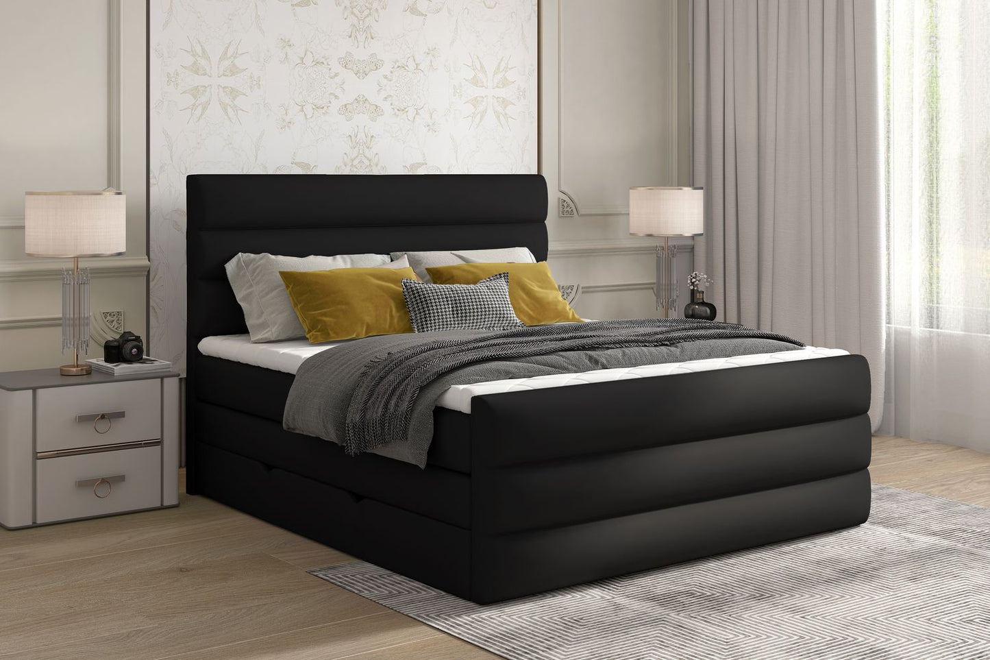 Continental Double Bed East Madrid 1 | size: Length: 220cm, Width: 160cm, Height: 133cm | color: Soft | image: 1 | variant: 1012393