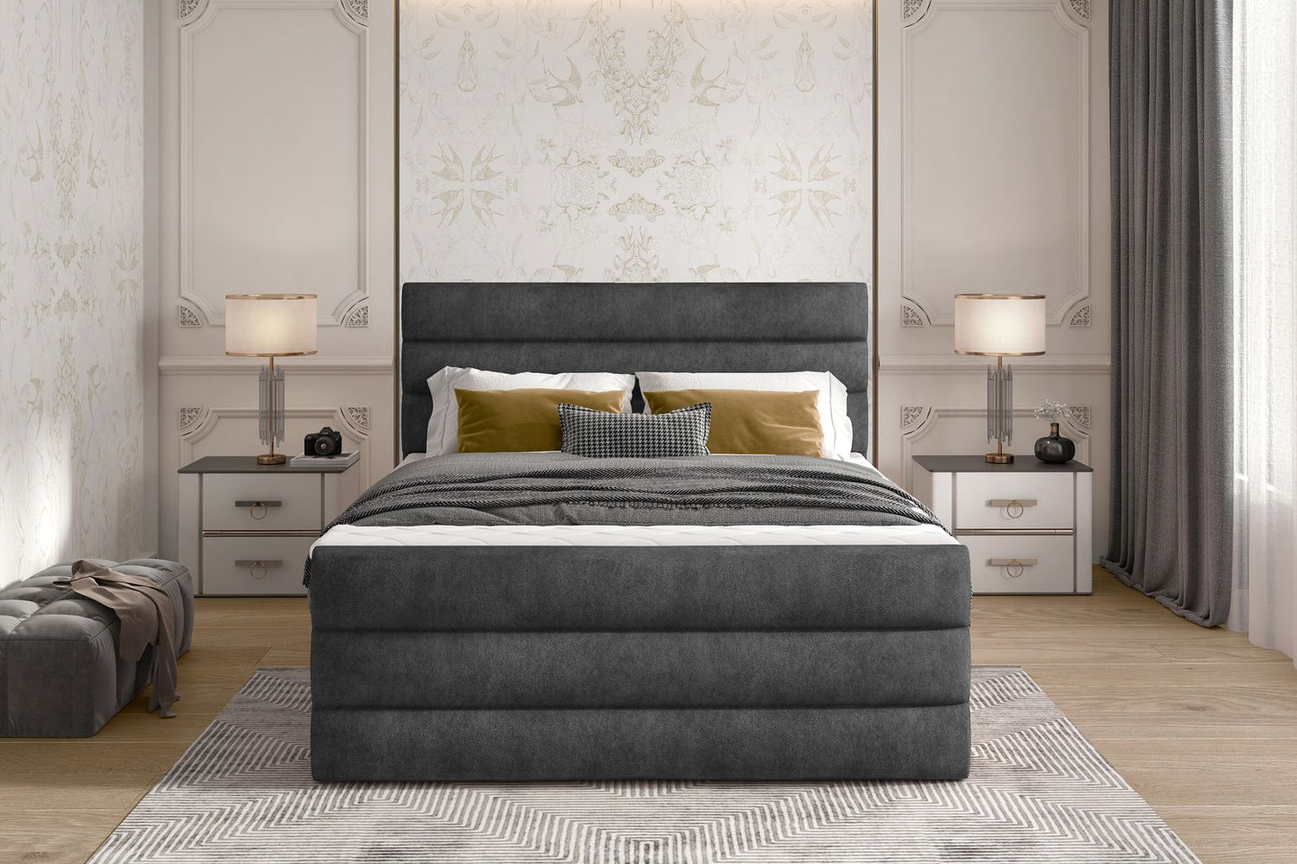 Continental Double Bed East Madrid | size: Length: 220cm, Width: 140cm, Height: 133cm | color: Dora | image: 1 | variant: 1012364