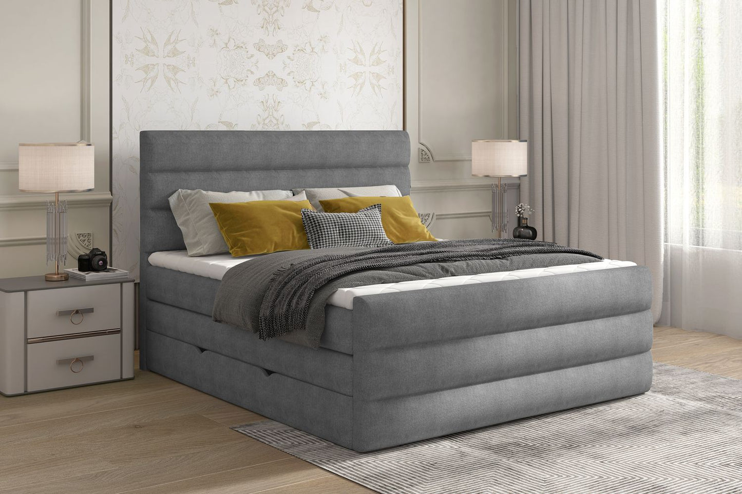 Continental Double Bed East Madrid | size: Length: 220cm, Width: 140cm, Height: 133cm | color: Omega | image: 1 | variant: 1012376