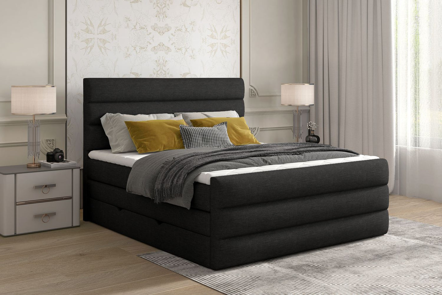 Continental Double Bed East Madrid | size: Length: 220cm, Width: 140cm, Height: 133cm | color: Sawana | image: 1 | variant: 1012372