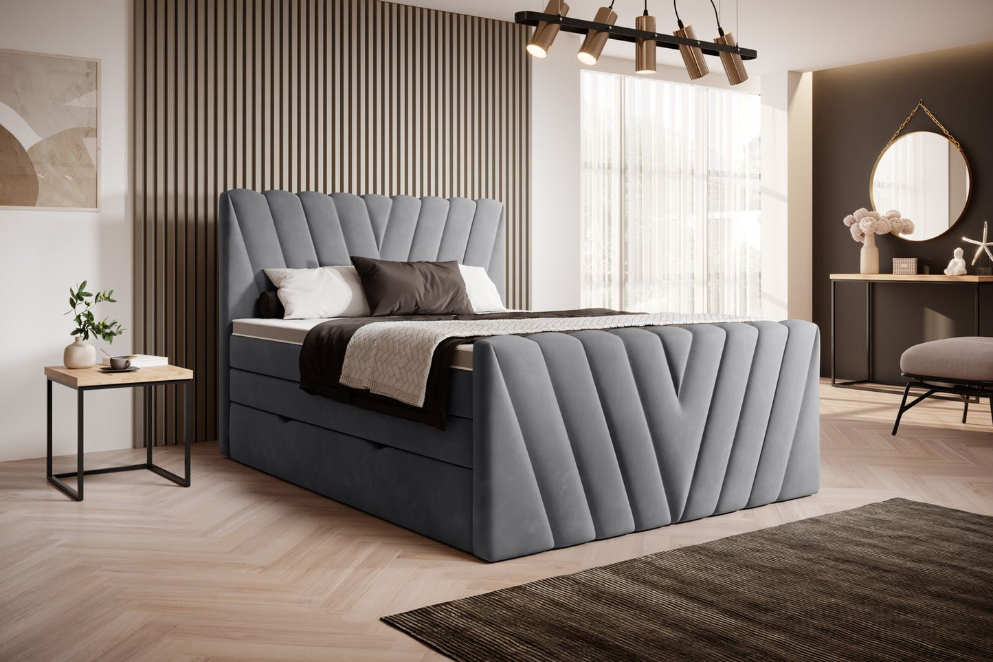 Continental Double Bed Edmonton | size: Length: 220cm, Width: 140cm, Height: 133cm | color: Sola | image: 1 | variant: 1012433