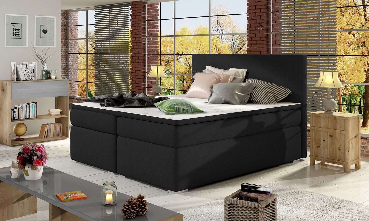 Continental Double Bed Lecco 5 | size: Length: 205cm, Width: 180cm, Height: 126cm | color: Sawana | image: 1 | variant: 1012668