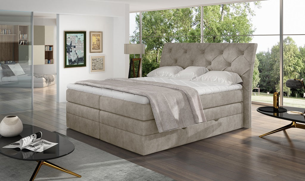 Continental Double Bed Mirabel | size: Length: 215cm, Width: 158cm, Height: 120cm | color: Dora | image: 1 | variant: 1009519