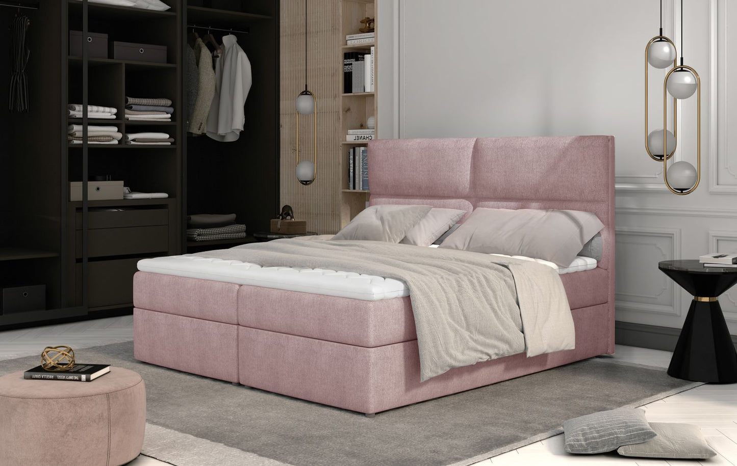 Continental Double Bed Risca 1 | size: Length: 210cm, Width: 165cm, Height: 124cm | color: Omega | image: 1 | variant: 1012127