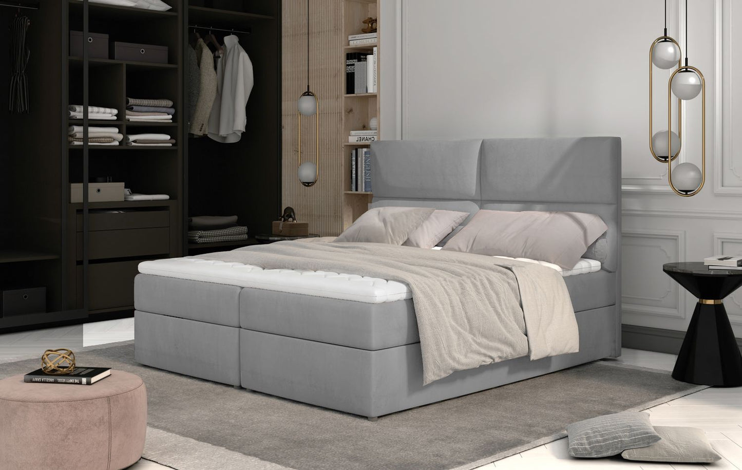 Continental Double Bed Risca 2 | size: Length: 210cm, Width: 185cm, Height: 124cm | color: Monolith | image: 1 | variant: 1012136