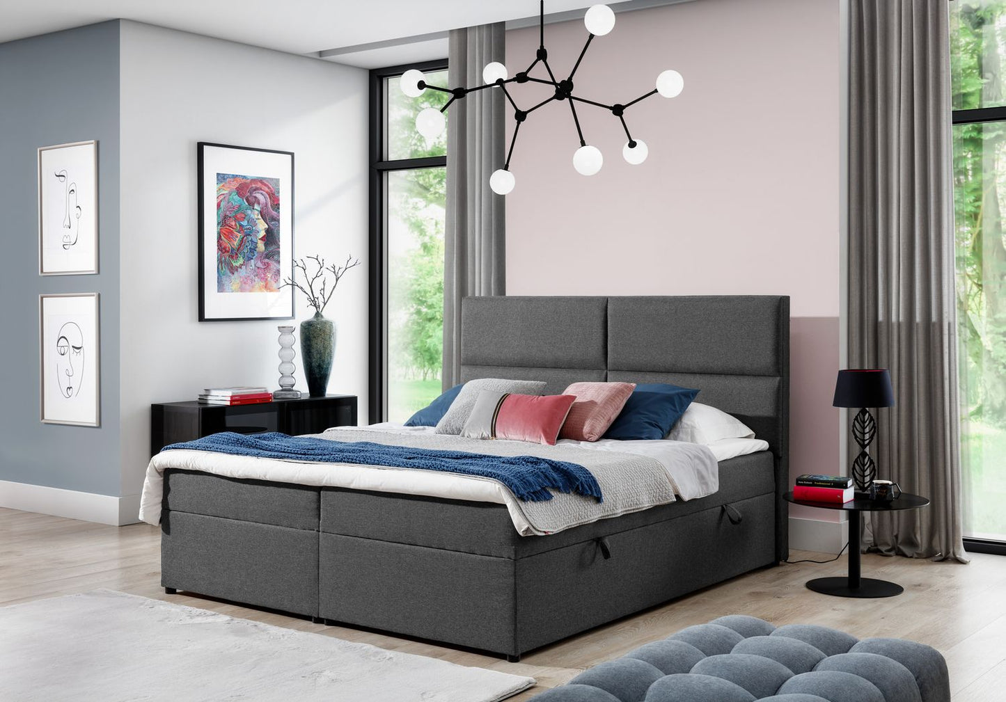 Continental Double Bed Risca 2 | size: Length: 210cm, Width: 185cm, Height: 124cm | color: Sawana | image: 1 | variant: 1012144