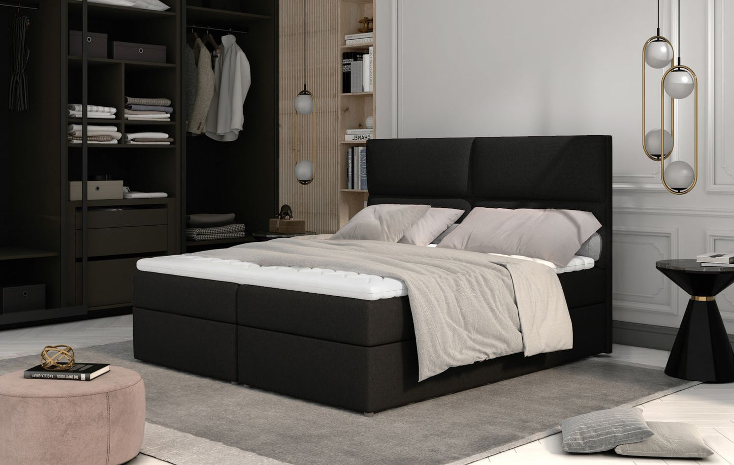 Continental Double Bed Risca 2 | size: Length: 210cm, Width: 185cm, Height: 124cm | color: Sawana | image: 1 | variant: 1012145