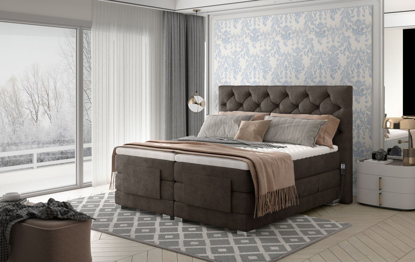 Continental Double Bed Sunderland 1 | size: Length: 217cm, Width: 178cm, Height: 130cm | color: Dora | image: 1 | variant: 1012573