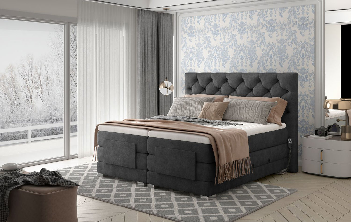 Continental Double Bed Sunderland 1 | size: Length: 217cm, Width: 178cm, Height: 130cm | color: Dora | image: 1 | variant: 1012576