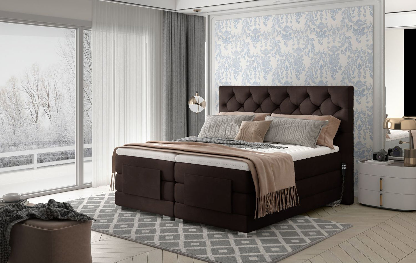 Continental Double Bed Sunderland 1 | size: Length: 217cm, Width: 178cm, Height: 130cm | color: Monolith | image: 1 | variant: 1012580