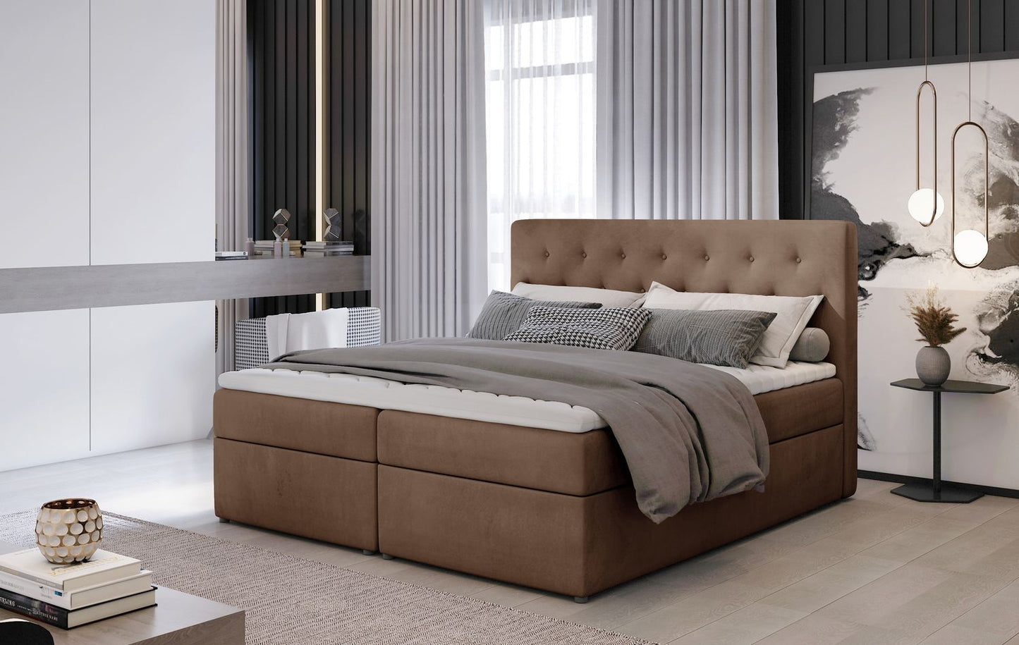 Continental Double Bed West Lugano 1 | size: Length: 215cm, Width: 160cm, Height: 115cm | color: Beige | image: 1 | variant: 1012946