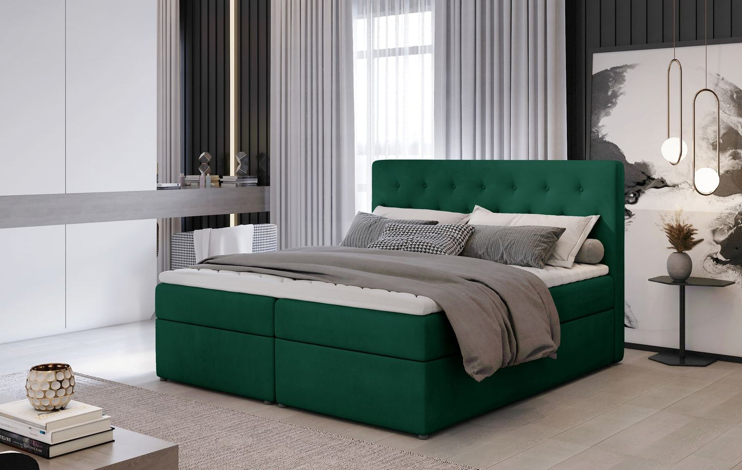 Continental Double Bed West Lugano 1 | size: Length: 215cm, Width: 160cm, Height: 115cm | color: Green | image: 1 | variant: 1012948