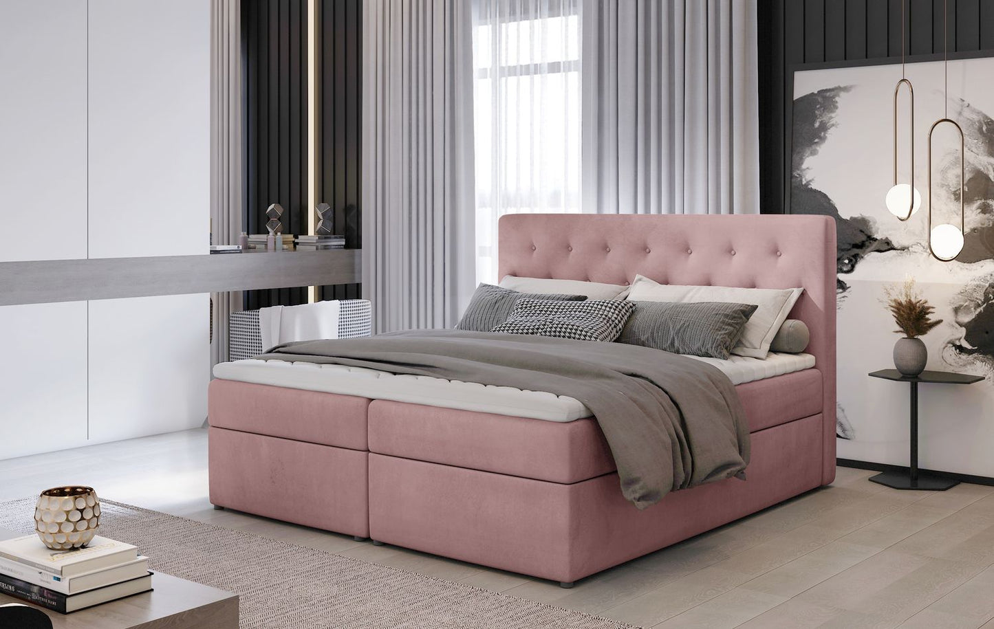 Continental Double Bed West Lugano | size: Length: 215cm, Width: 140cm, Height: 115cm | color: Mat/Velvet | image: 1 | variant: 1012938