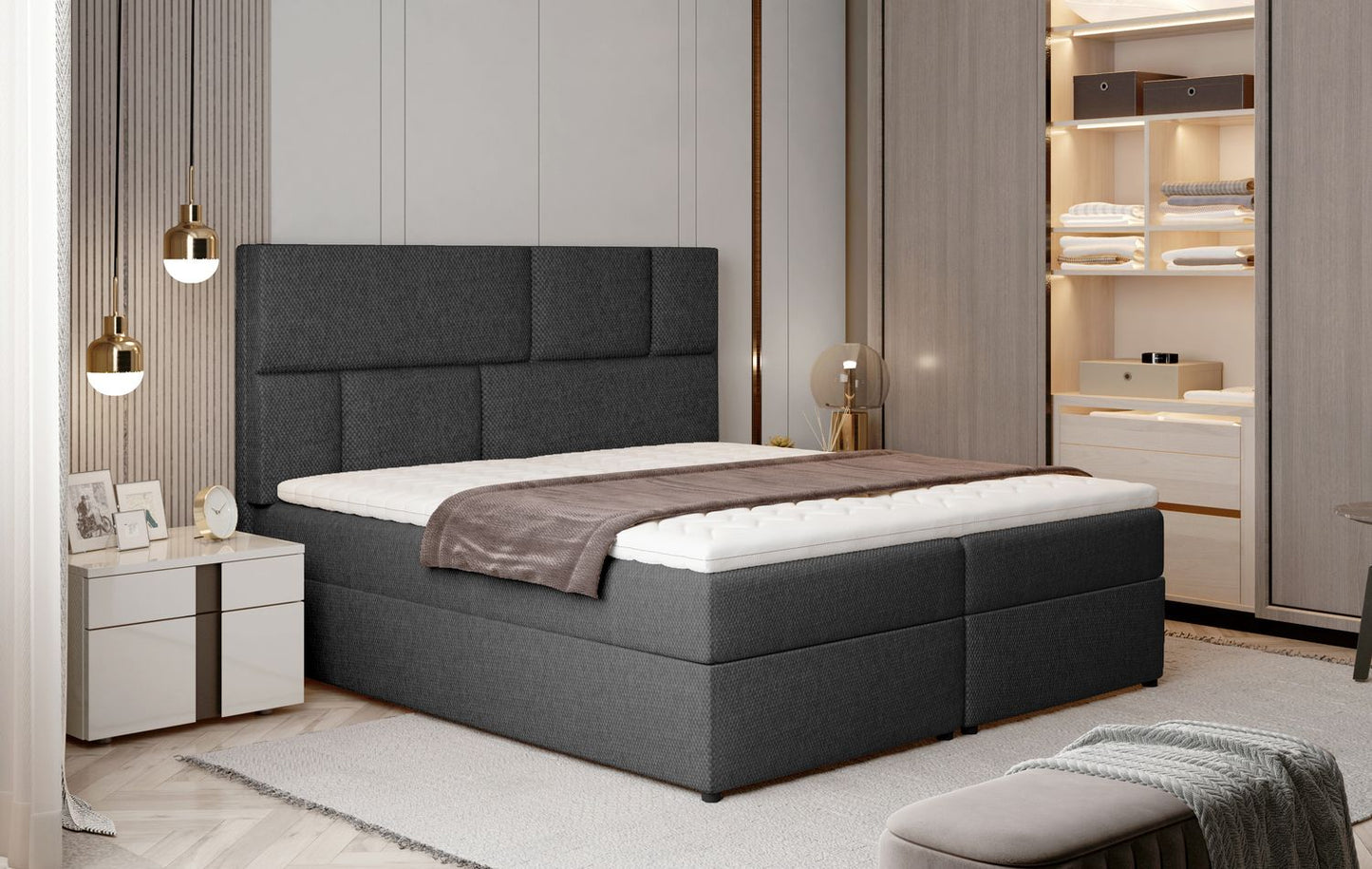 Continental Double Bed West Osaka 2 | size: Length: 210cm, Width: 185cm, Height: 124cm | color: Inari | image: 1 | variant: 1012711