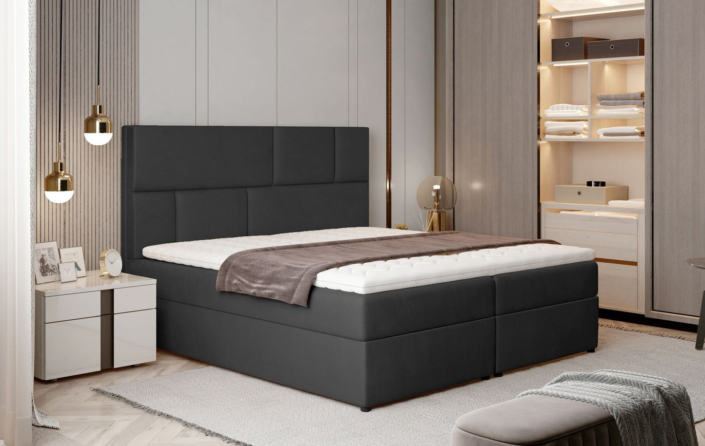 Continental Double Bed West Osaka | size: Length: 210cm, Width: 145cm, Height: 124cm | color: Monolith | image: 1 | variant: 1012683