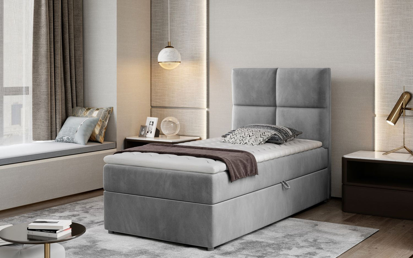 Continental Single Bed East Winterthur | size: Length: 210cm, Width: 90cm, Height: 108cm | color: Monolith | image: 1 | variant: 1013620