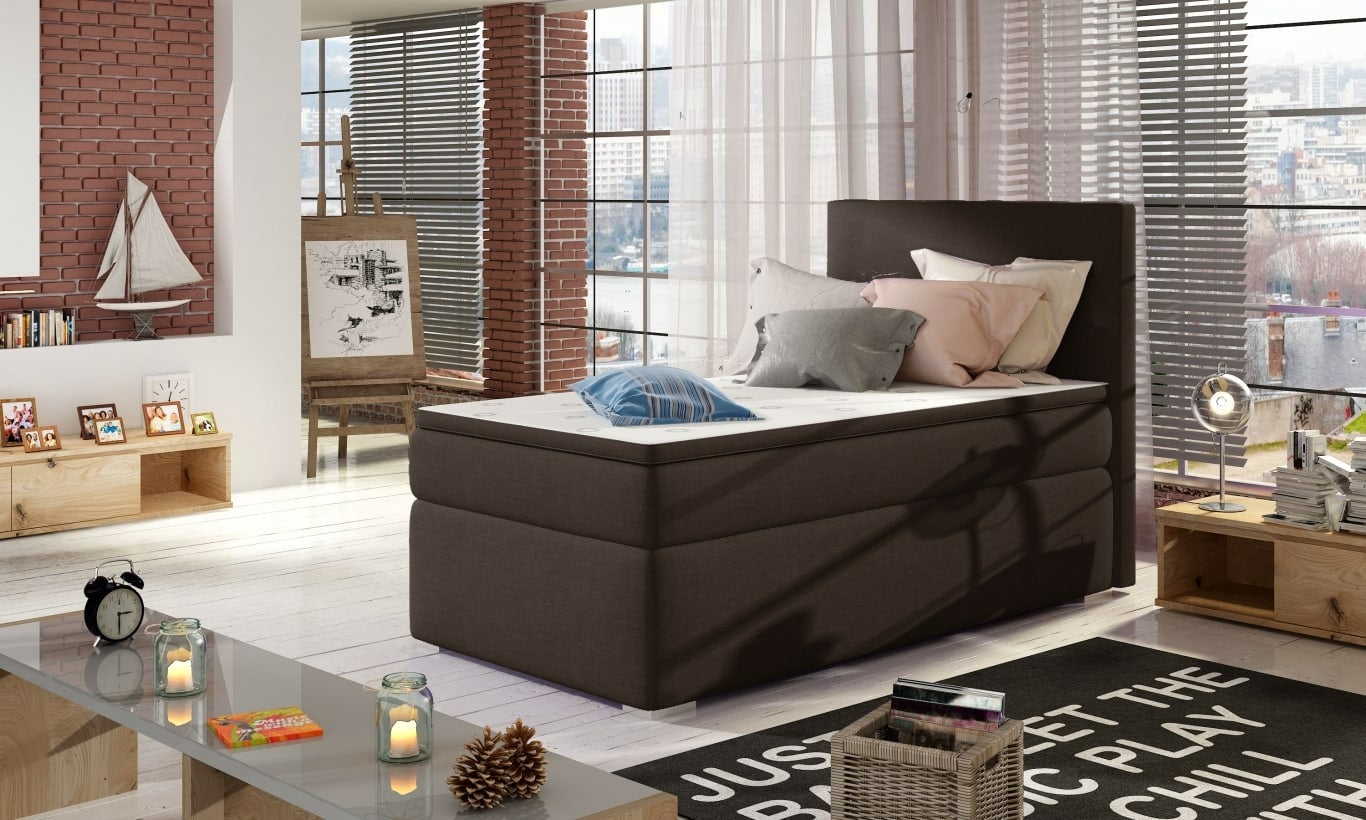 Continental Single Bed Rocco | size: Length: 205cm, Width: 90cm, Height: 126cm | color: Sawana | image: 0 | variant: 1010365