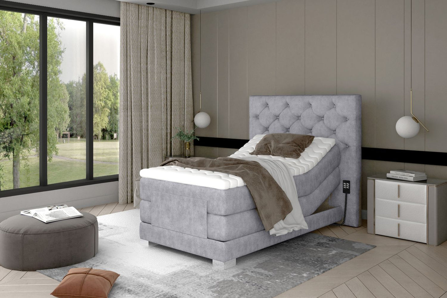 Continental Single Bed Sunderland | size: Length: 217cm, Width: 109cm, Height: 130cm | color: Paros | image: 1 | variant: 1013612