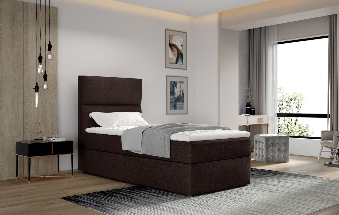 Continental Single Bed Taipei | size: Length: 210cm, Width: 90cm, Height: 108cm | color: Sawana | image: 1 | variant: 1013559
