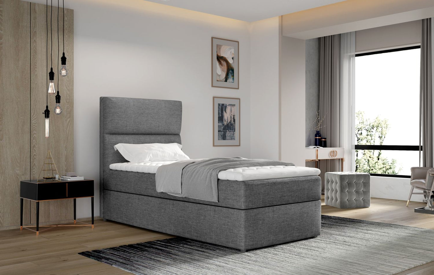 Continental Single Bed Taipei | size: Length: 210cm, Width: 90cm, Height: 108cm | color: Sawana | image: 1 | variant: 1013560