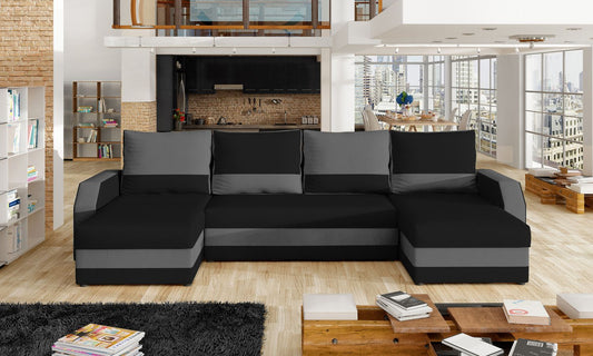 Corner Sleeper Sofa Ballater | size: Width: 307cm, Height: 85cm, Depth: 146cm | color: Black/Grey | image: 1 | variant: 1014982