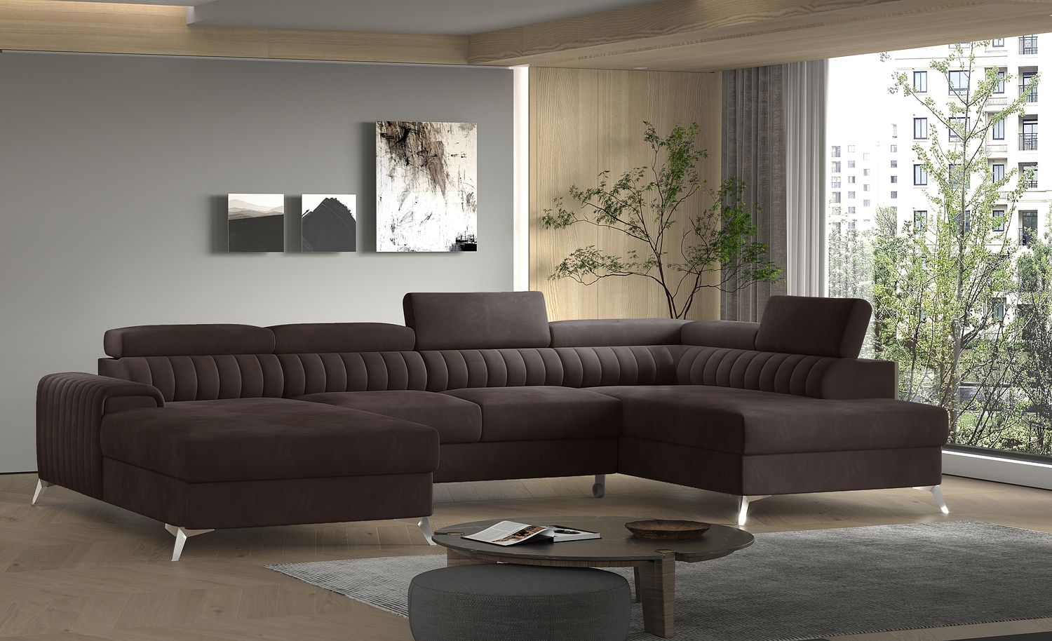 Corner Sleeper Sofa Beverley 30 | size: Width: 354cm, Height: 92cm, Depth: 202cm | color: Velvetmat | image: 1 | variant: 1015693