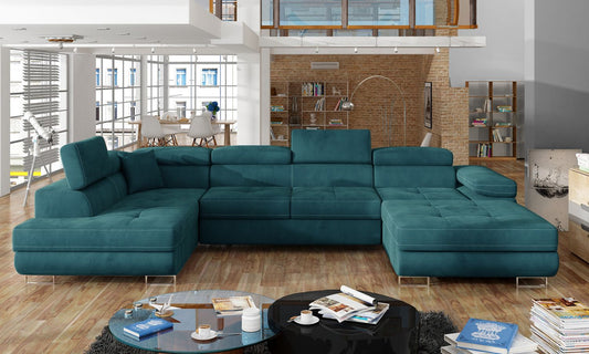 Corner Sleeper Sofa Carlisle 38 | size: Width: 345cm, Height: 90cm, Depth: 58cm | color: Mat/Velvet | image: 1 | variant: 1017352