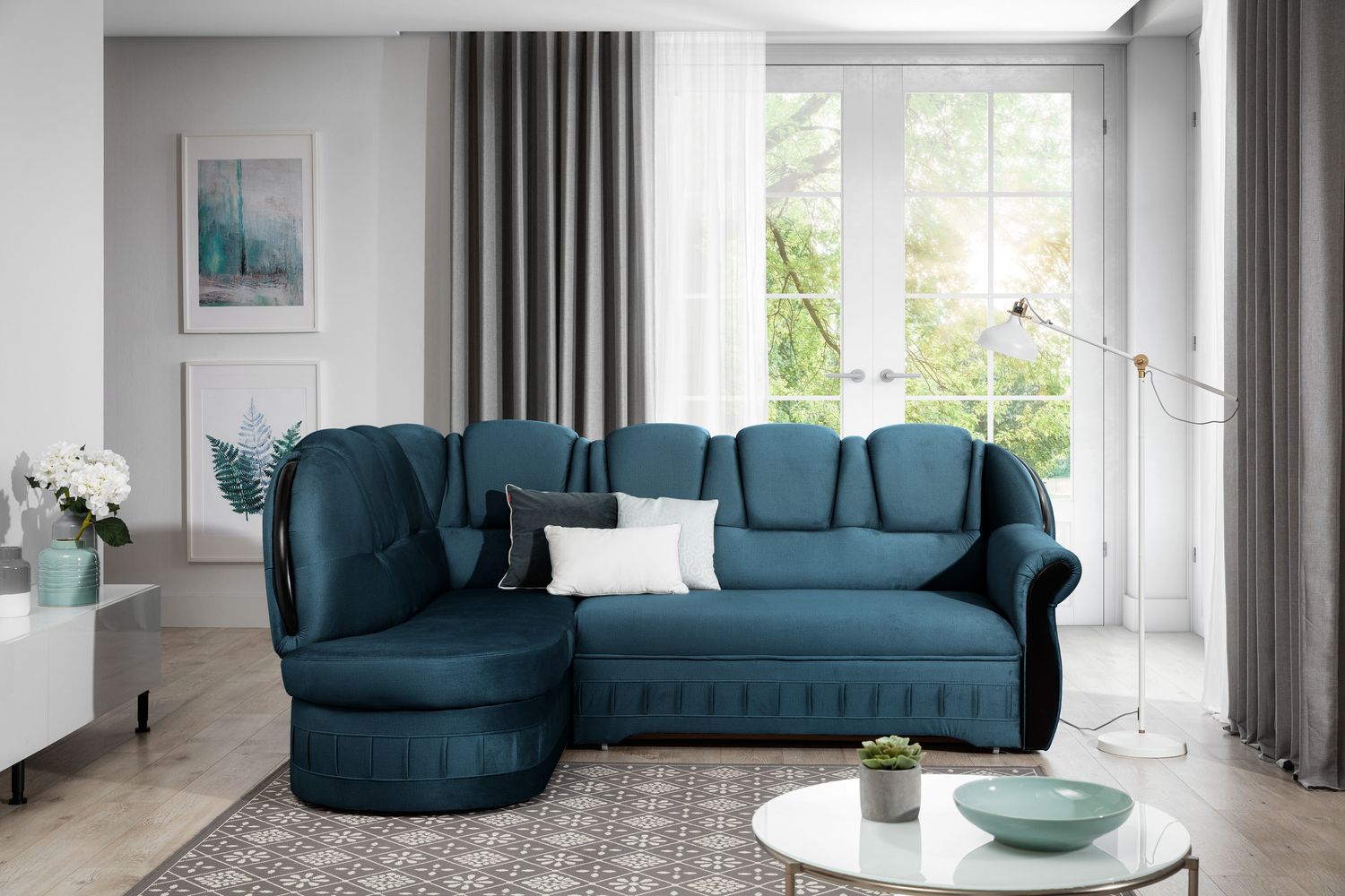 Corner Sleeper Sofa Cologne 18 | size: Width: 243cm, Height: 105cm, Depth: 180cm | color: Blue | image: 1 | variant: 1016696