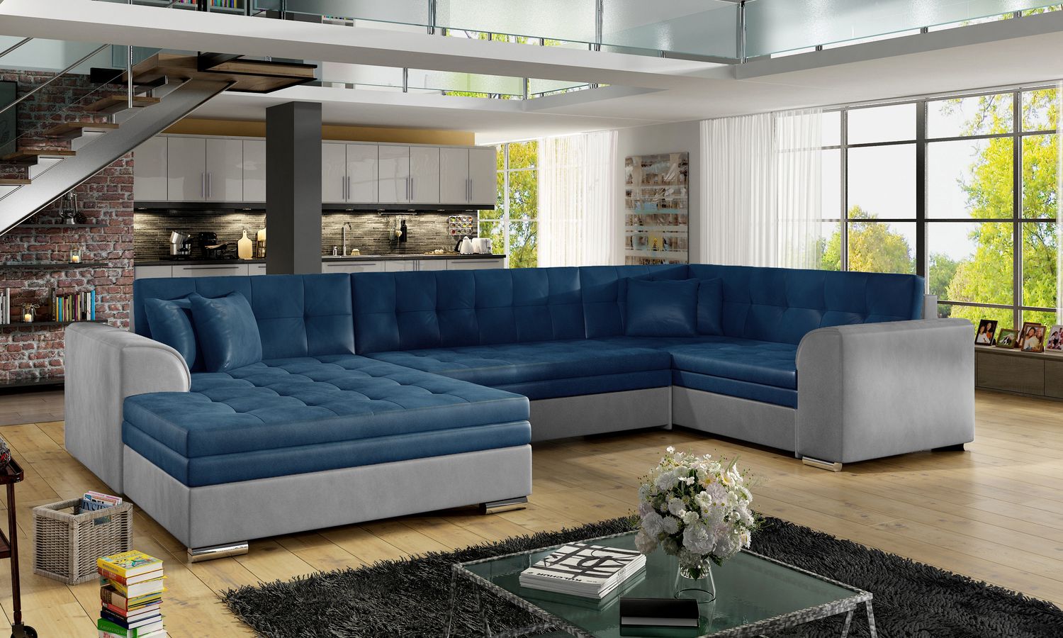 Corner Sleeper Sofa Damario 2 | size: Width: 338cm, Height: 78cm, Depth: 189cm | color: Monolith | image: 1 | variant: 1015423