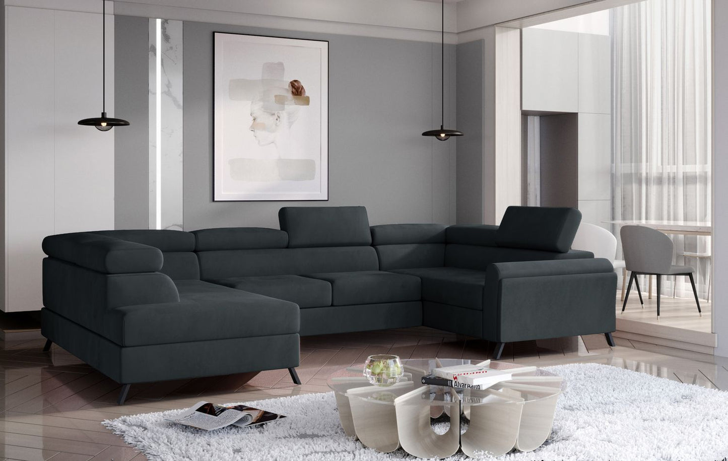 Corner Sleeper Sofa Durham 4 | size: Width: 330cm, Height: 98cm, Depth: 200cm | color: Monolith | image: 1 | variant: 1016513