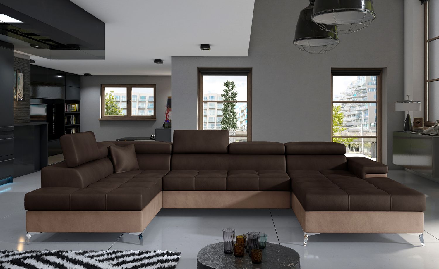 Corner Sleeper Sofa Eduardo | size: Width: 345cm, Height: 90cm, Depth: 60cm | color: Monolith | image: 1 | variant: 1015438