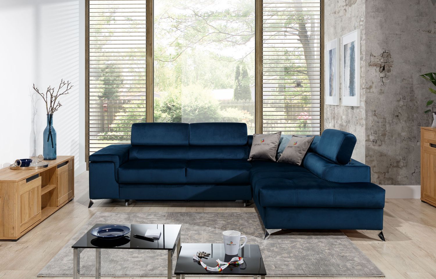 Corner Sleeper Sofa Eridano 11 | size: Width: 275cm, Height: 90cm, Depth: 202cm | color: Blue | image: 1 | variant: 1015514